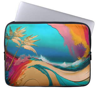 Housse Pour Ordinateur Portable Scène de plage tropicale abstraite vibrante