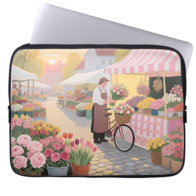 Housse Pour Ordinateur Portable Scène de rue Fleur Solaire (Devant)