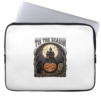 Housse Pour Ordinateur Portable Scène de saison vintage citrouille chat Halloween