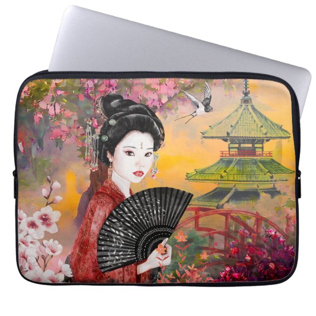 Housse Pour Ordinateur Portable Scène Japonaise Avec Une Femme (Devant)