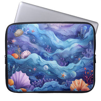 HOUSSE POUR ORDINATEUR PORTABLE SCÈNE SOUS-MARINE AUX COULEURS VIVES AVEC COQUILLA