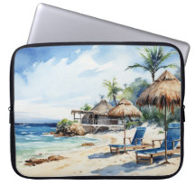 SCÈNE TROPICALE DE PLAGE À L'AQUARELLE