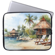 SCÈNE TROPICALE DE PLAGE À L'AQUARELLE