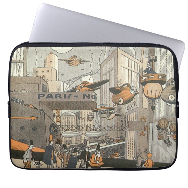 Housse Pour Ordinateur Portable Science-fiction urbaine vintage Paris, Steampunk (Devant)