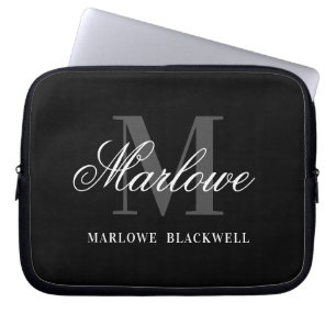 Housse Pour Ordinateur Portable Script de monogramme noir professionnel
