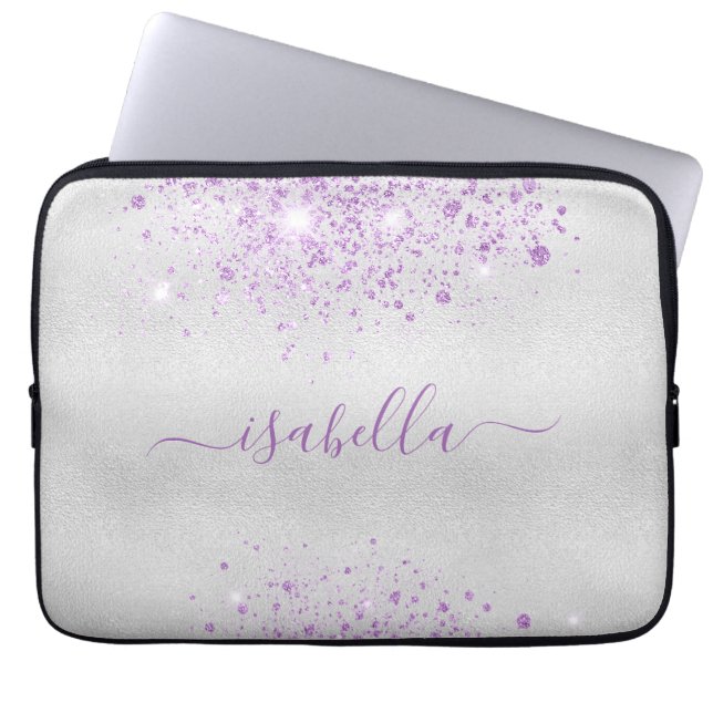 Housse Pour Ordinateur Portable Script de nom de parties scintillant violet argent (Devant)