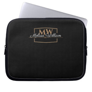 Housse Pour Ordinateur Portable Script de nom du monogramme d'or noir