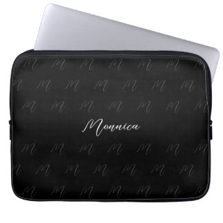Housse Pour Ordinateur Portable Script élégant en noir monogramme urbain