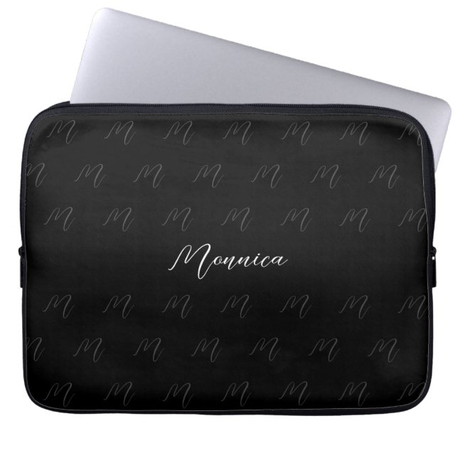 Housse Pour Ordinateur Portable Script élégant en noir monogramme urbain (Devant)