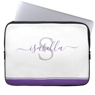 Housse Pour Ordinateur Portable Script minimaliste Monogramme Purple Girl