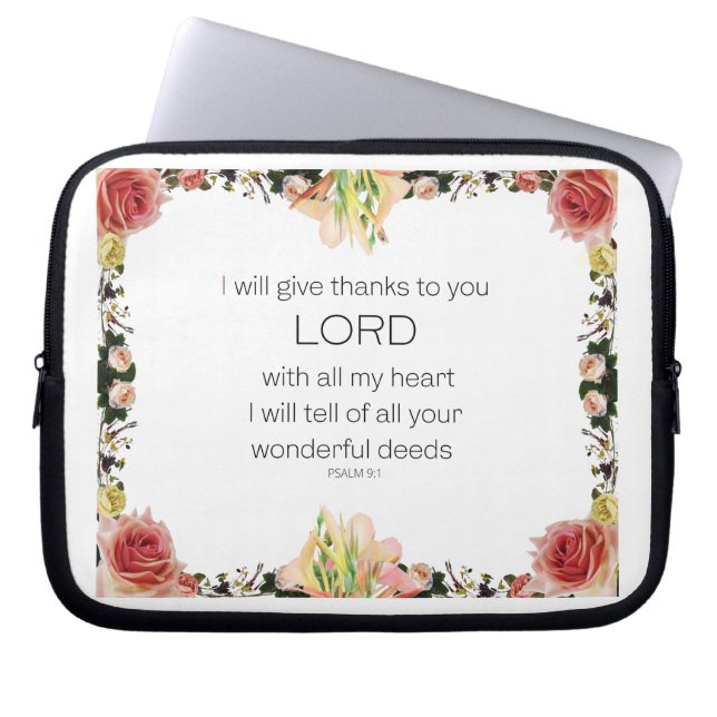Housse Pour Ordinateur Portable Scripture Psaume 9, Floral (Devant)