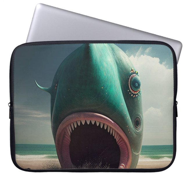 Housse Pour Ordinateur Portable Sculpture de requin sur la plage (Devant)
