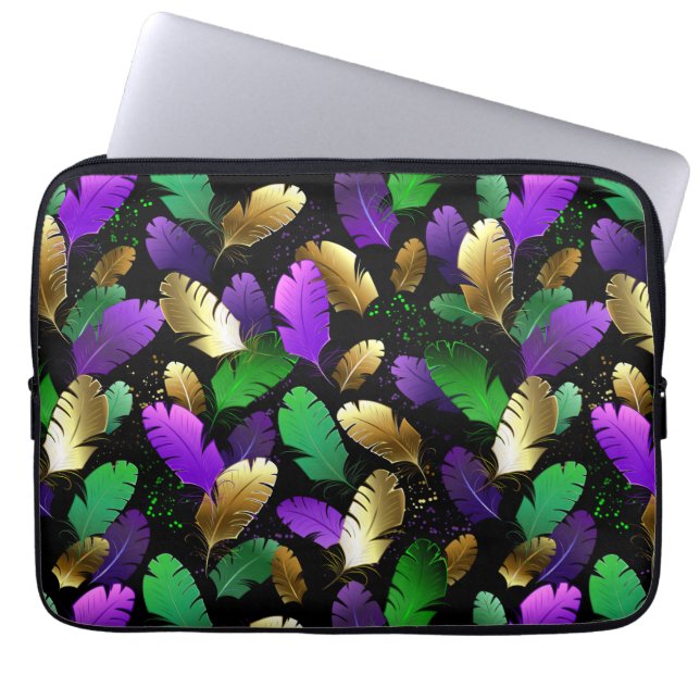 Housse Pour Ordinateur Portable Seamless Pattern with Mardi Gras feathers (Devant)