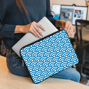 Housse Pour Ordinateur Portable Seigaiha, Vagues, Japonais, Bleu et Blanc
