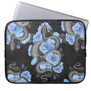 Housse Pour Ordinateur Portable Serpents et roses bleus