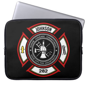 Housse Pour Ordinateur Portable Service d'incendie AJOUTER LE NOM Pompier Insigne