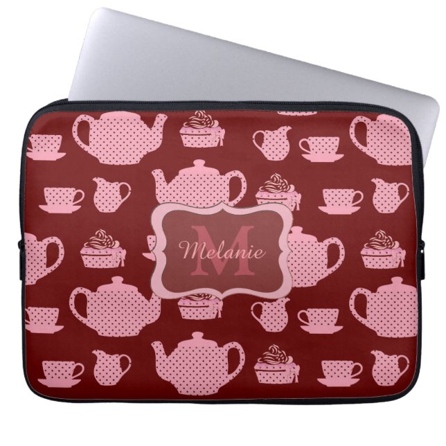 Housse Pour Ordinateur Portable Set de thé à base de pois rose Bourgogne Personnal (Devant)
