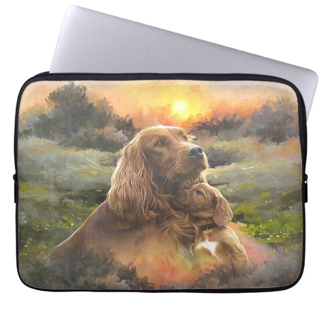 Housse Pour Ordinateur Portable setter irlandais avec chiot (Devant)