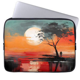 Housse Pour Ordinateur Portable Seul au bord du lac – Solitude au coucher du solei