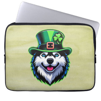 Housse Pour Ordinateur Portable Shamrock irlandais Sibérie Husky Dog Jour de la Sa