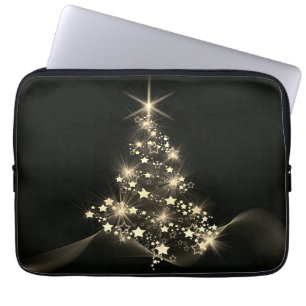 Housse Pour Ordinateur Portable Shine d'or des étoiles sur l'arbre de Noël Dark