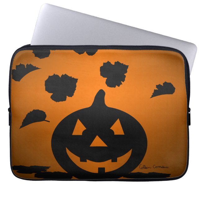 Housse Pour Ordinateur Portable Silhouette citrouille et Feuille (Devant)