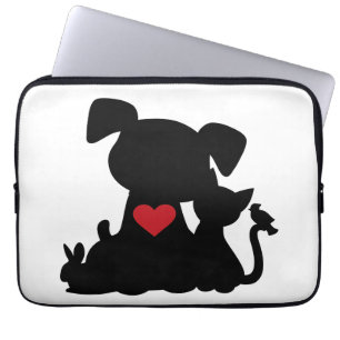 Housse Pour Ordinateur Portable Silhouette de chiot et de chaton d'amour