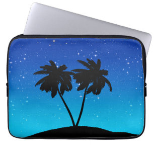 Housse Pour Ordinateur Portable Silhouette de palmier sur Bleu du soir avec étoile