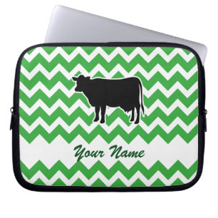 Housse Pour Ordinateur Portable Silhouette de vache avec Motif Chevron Vert