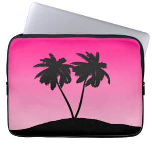 Housse Pour Ordinateur Portable Silhouette palmier à l'aube rose