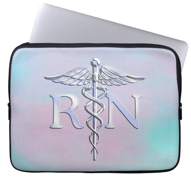 Housse Pour Ordinateur Portable Silver Like RN Caduceus Medical Mother Pearl (Devant)