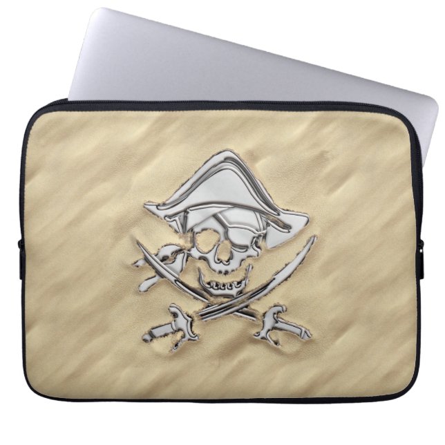 Housse Pour Ordinateur Portable Silver Pirate Skull on the Beach (Devant)