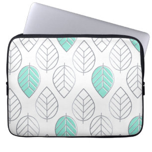 Housse Pour Ordinateur Portable Silver & Turquoise Design chic & moderne feuille