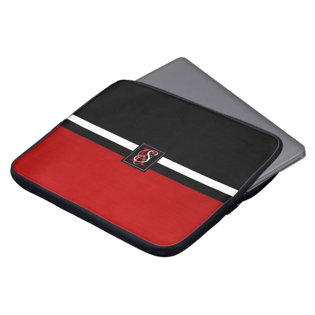 Housse Pour Ordinateur Portable Simple deux tons Noir et Rouge Initiales Monogramm (Devant haut)
