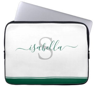 Housse Pour Ordinateur Portable Simple Modern Script Monogramme Vert Émeraude