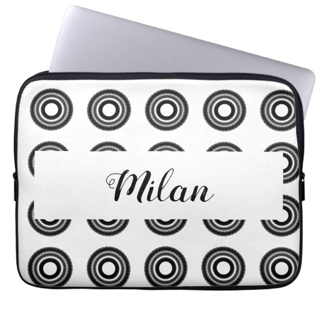 Housse Pour Ordinateur Portable simple personnalisé BLACK mandala monogramme ajout (Devant)