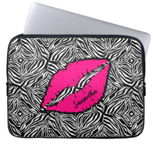 Housse Pour Ordinateur Portable Simple Zèbre avec lèvres roses Personnalisé