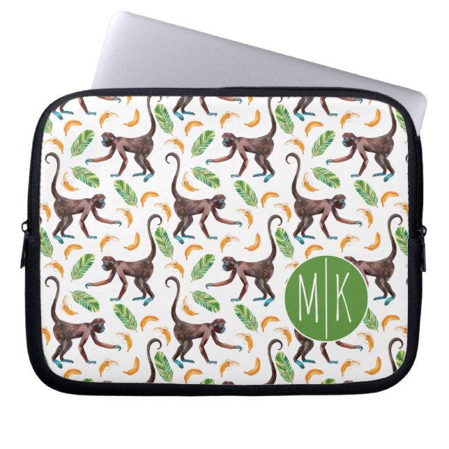 Housse Pour Ordinateur Portable Singes doux jonglant le monogramme des bananes | (Devant)