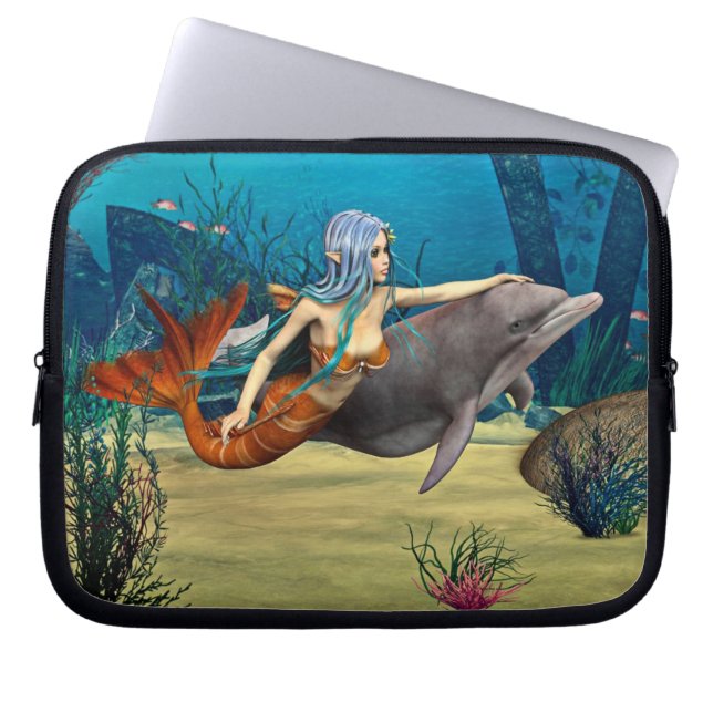 Housse Pour Ordinateur Portable Sirène avec dauphin (Devant)