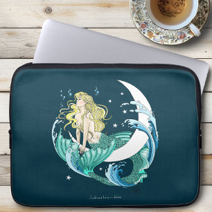 Housse Pour Ordinateur Portable Sirène Blonde Lune Croissante Art Déco Fantastique