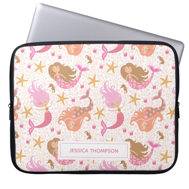 Housse Pour Ordinateur Portable Sirène rose mignonne personnalisée (Devant)