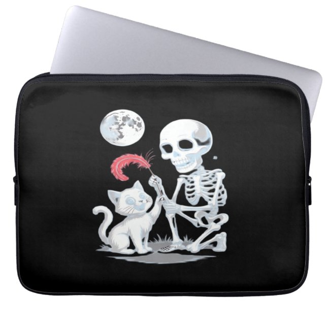 Housse Pour Ordinateur Portable Skeleton Chat Halloween drôle mignon Éffrayant ess (Devant)