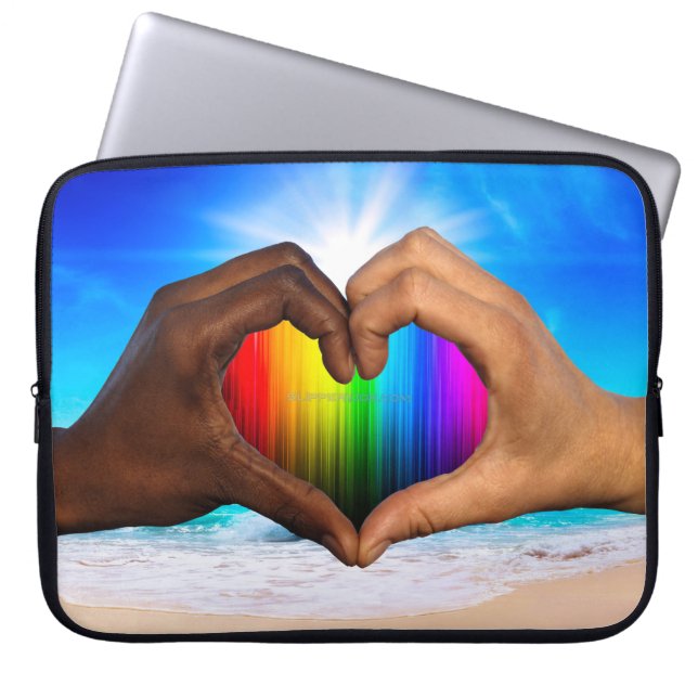 Housse Pour Ordinateur Portable SlipperyJoe's deux mains coeur interracial mâle h (Devant)