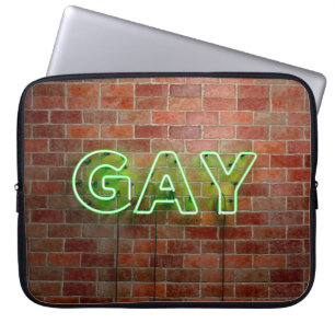 Housse Pour Ordinateur Portable SlipperyJoe's neon Gay Sign mot de mur en briques 