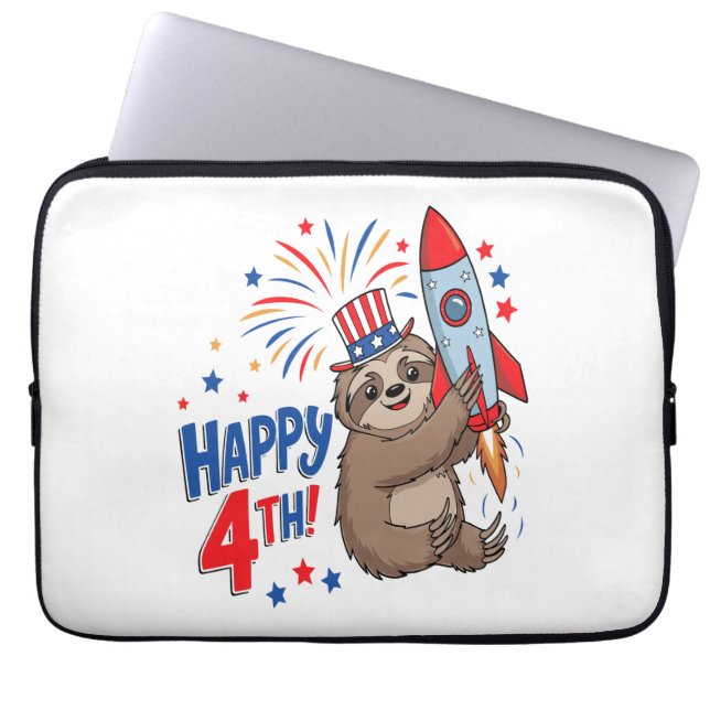 Housse Pour Ordinateur Portable Sloth Happy 4th Rocket Fireworks USA (Devant)