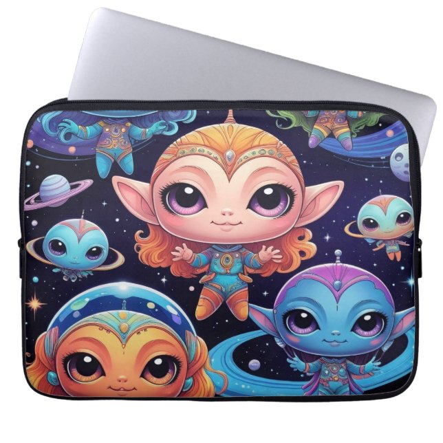 Housse Pour Ordinateur Portable Small Multi-Coloured Aliens in Space (Devant)