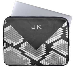 Housse Pour Ordinateur Portable Snakeskin Gris, blanc et noir Monogramme