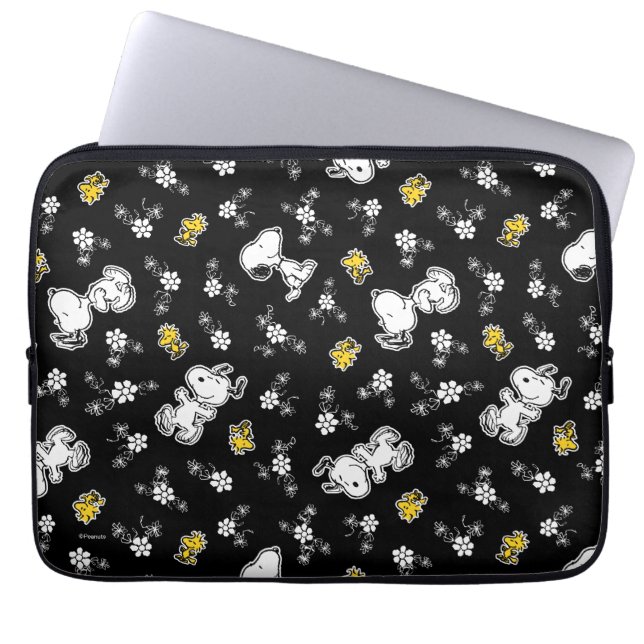 Housse Pour Ordinateur Portable Snoopy & Woodstock Fun & Flowers (Devant)