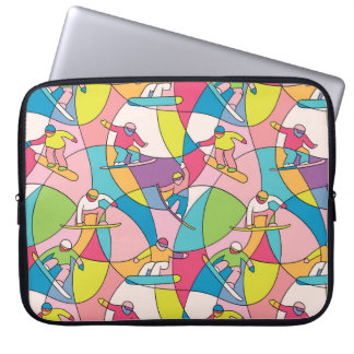 Housse Pour Ordinateur Portable snowboarders colorés : motif vintage sans soudure.