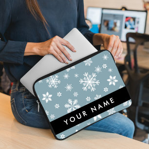 Housse Pour Ordinateur Portable Snowflakes blanc, Grey, Votre nom, Personnaliser